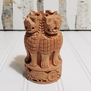 Hand Carved Wood Foo Dog Pencil Holder